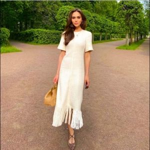 Zara Textured weave fringed dress